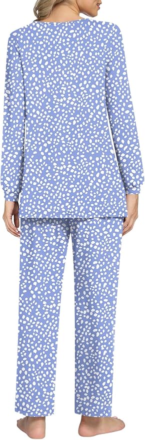 Anyally Women's Plus Size Pajama Sets Ladies Fall Pjs 2 Pieces Lounge Outfits V Neck Long Sleeves Sleepwear with Pockets