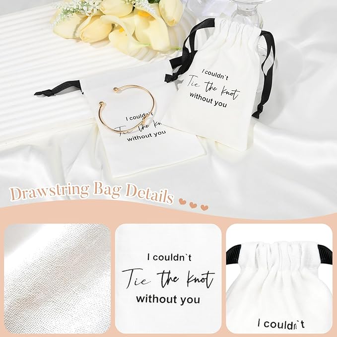 CEELGON 8 Pcs Drawstring Jewelry Pouch Bridesmaid Gift Bags Linen Cotton Fabric Wedding Bridal Party Favor Bags Bachelorette Tie The Knot Earring Packaging Proposal Gift (White)