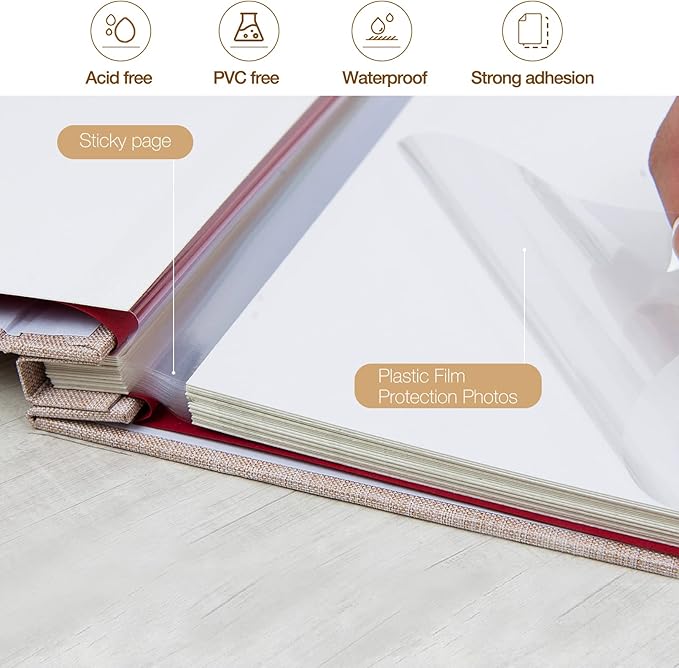 potricher Large Photo Album Self Adhesive 4x6 5x7 8x10 Pictures Linen Cover 40 Blank Pages Magnetic DIY Scrapbook Albums with A Metallic Pen (Beige)