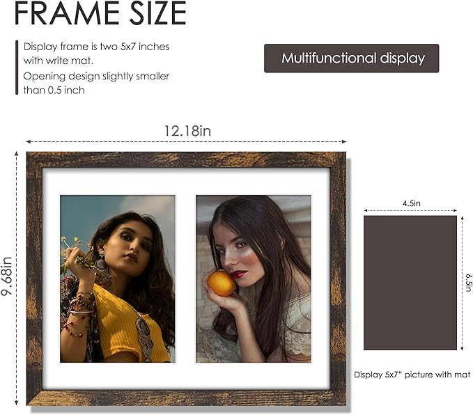 8.5x11 Double 5x7 Picture Frame Double Picture Frame Displays Two 5x7 inch Photos Available Horizontal Wall Mounting Display and Vertical Brown