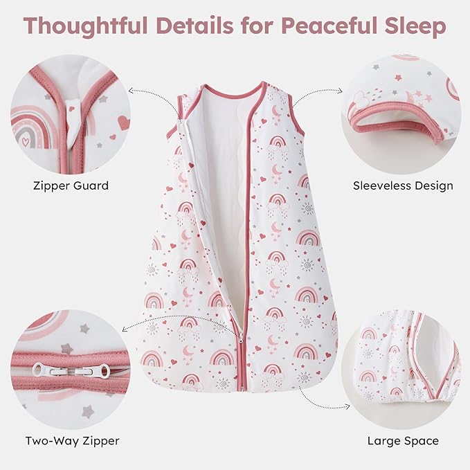 Baby Sleep Sack 0-6 Months, 2.5 TOG Cotton Winter Baby Wearable Blanket with 2-Way Zipper, Warm Soft Sleeping Bag for Newborn Infant Boy Girl, Small Rainbow