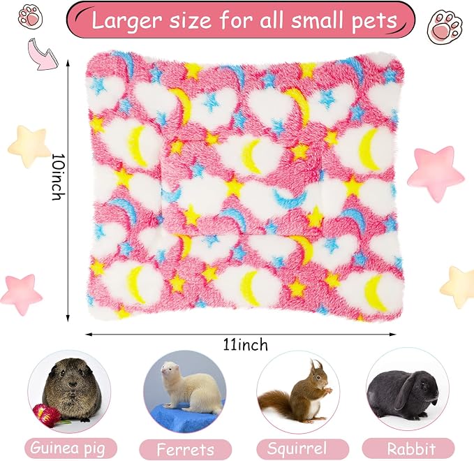 Jetec 3 Pcs Guinea Pig Beds, Fleece Small Animal Mats, Moon, Colorful | 10 x 11 in Soft Double Sided Fleece Pad for Rabbit, Hamster, Chinchilla, Rat, Warm Hideout, Cozy Small Animal Cage Bed