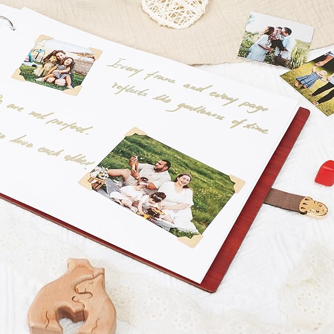 Personalized Wooden Memory Book, Photo Album 4x6 with Writing Space, DIY Family Photo Album Binder, Wedding Scrapbook Engagement Photo Book for Custom Honeymoon Gift