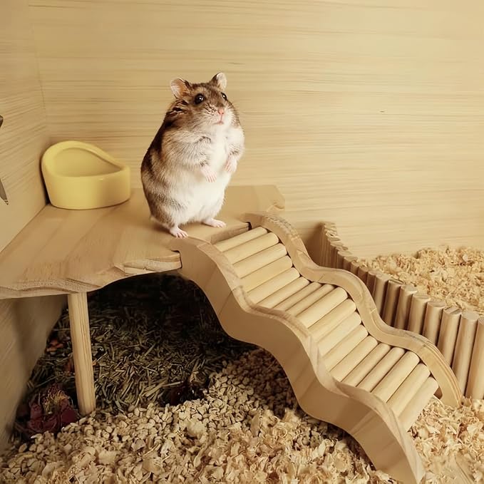 Wooden Hamster Platform for Hamster Cage Accessories Climbing Toys Dwarf Syrian Hamster Gerbil Rat Mice Degus or Other Small Pets (Triangle)