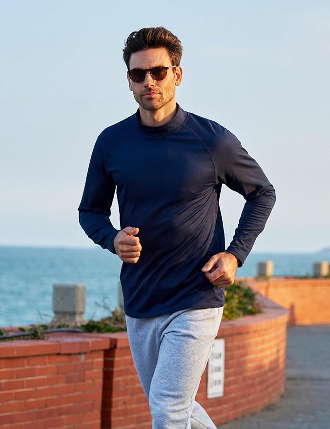 MAGCOMSEN Men's Thermal Shirt Mock Turtle Neck, Fleece Lined Long Sleeve Undershirts, Athletic Warm Base Layer Winter Top