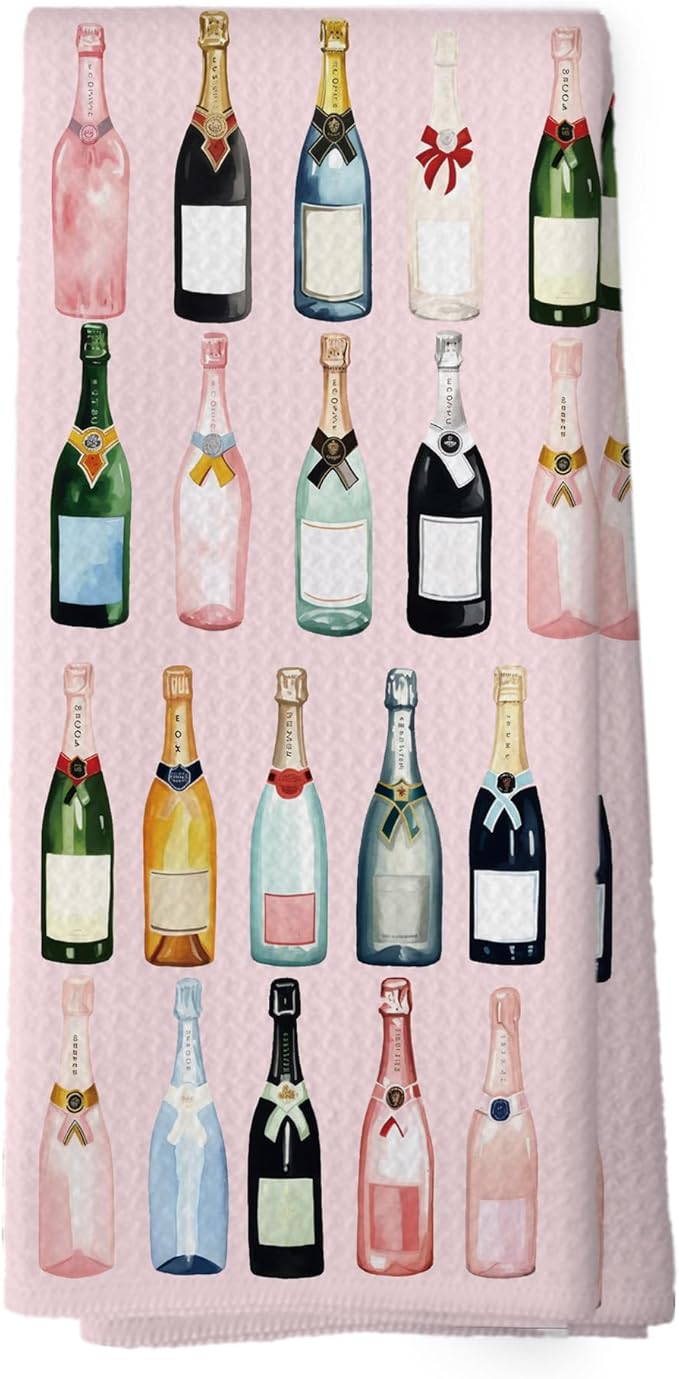 Pink Champagne Kitchen Towels, Champagne Accessories Home Bar Bathroom Decor, Champagne Gifts for Women, Cocktail Gift Bachelorettes Decorative Tea Dish Towels 16x24 Inch