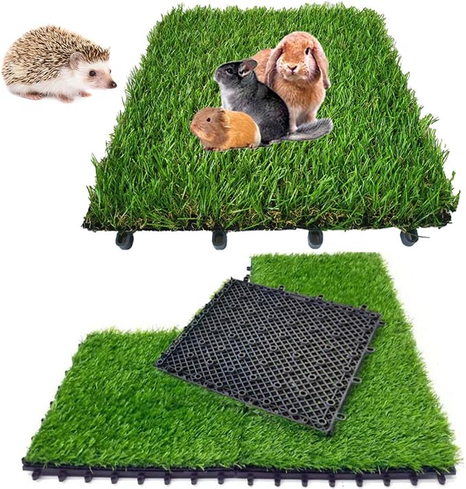 Hamiledyi 2 Pcs Artificial Rabbit Grass Mat 11.8" x 11.8" Reusable Guinea Pig Pee Pads Dog Grass Pee Pads for Puppy Bunny Chinchilla TrainerFloor Plastic Mats Feet Pads Indoor Outdoor