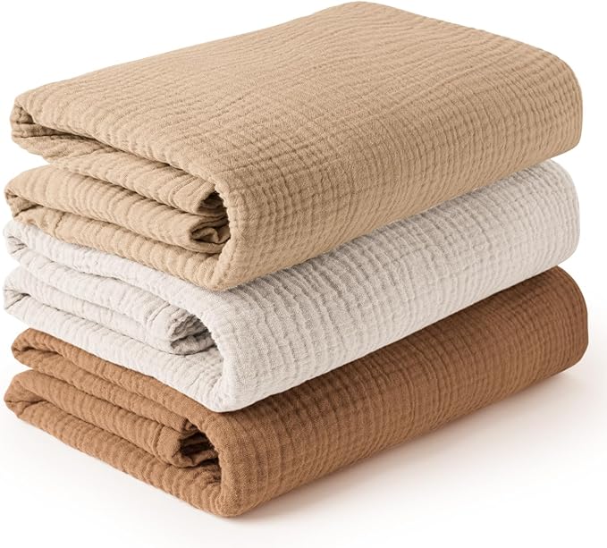 Konssy 3 Pack Muslin Swaddle Blankets for Unisex, Newborn Receiving Blanket, Large 47 x 47 inches, Soft Breathable Muslin Baby Swaddles for Boys & Girls