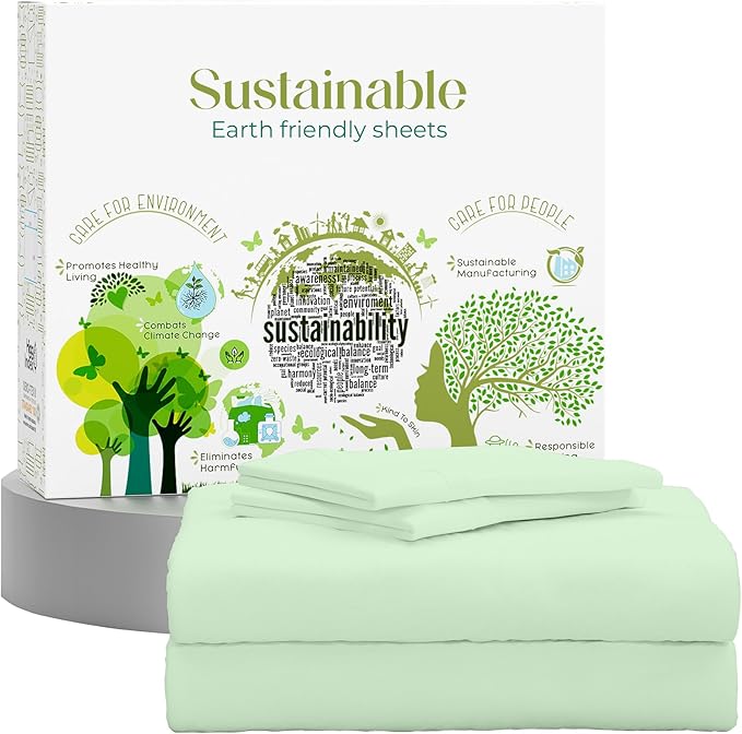 SUPREME ELEGANCE Full Size Bed Sheets Set - Natural 100% Cotton Percale Deep Pocket Full Size Sheets Set, OekoTex Made in Green Sustainable Cotton Bedding with Snug Fit, Crisp Comfy Feel, Teal Green