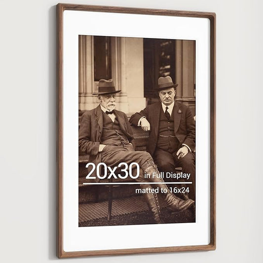 Heimlove 20x30 Picture Frames Natural Walnut,Original Wood Hand Make Crafted Poster Frame with Mat to 16x24 Graduation Picture Display,Family Picture,Wedding Picture,Photo,Document Wall Decoration