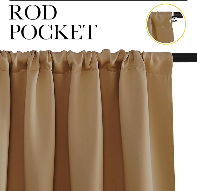 NICETOWN Blackout Curtains for Living Curtains, Gold Brown, 2 Panels, 42 by 84, Room Darkening Window Curtain Panels, Easy-Care Solid Thermal Insulated Draperies/Drapes for Daughter Room