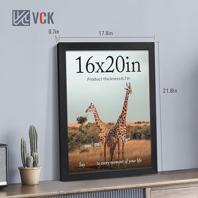 VCK 16x20 Picture Frames Black Set of 6, Wide Border Wood Poster Frame, Multi-Directional Display Family Photos, Office Prints, Studio/Gallery Artwork, Woodgrain Series, Wall Hanging