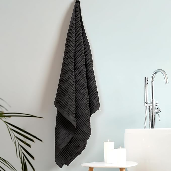 PÜSKÜL Premium Waffle Bath Towels Set of 2 - Organic 100% Turkish Cotton Bath Towel - Quick Dry, Absorbent, Light, Thin, 32x63 Large Waffle Towels for Bathroom (Dark Gray Bath Towels - Pack of 2)