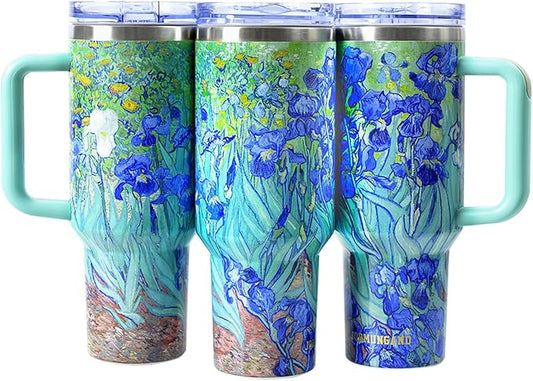 Jormungand 40 oz Tumbler with Handle and Straw, Vacuum Insulated Stainless Steel Cup & Water Bottle, Leakproof Lid, BPA-Free, Cup Holder Friendly for Travel, Keeps Drinks Hot & Cold Irises 2