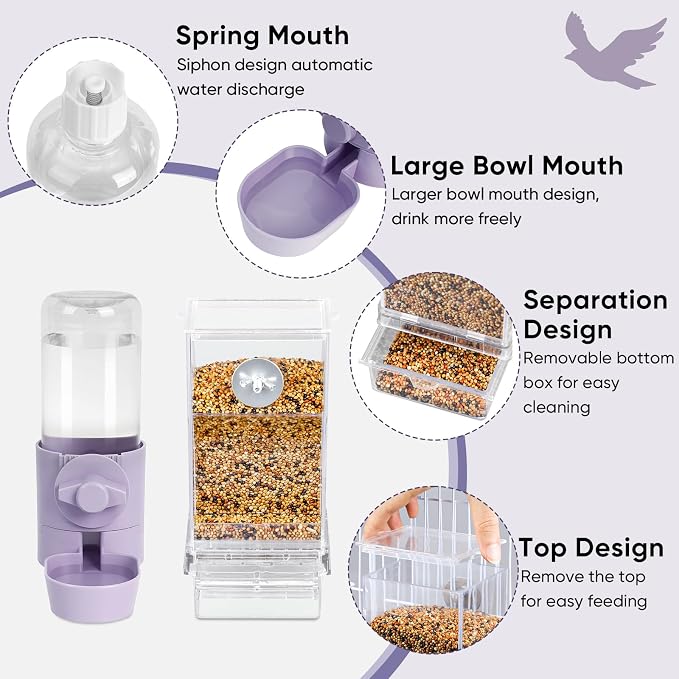 lemtrflo No Mess Bird Feeder Water Dispenser Set, Bird Feeder for Cage | Cage Accessories for Parrot, Finches, Budgies and Canaries