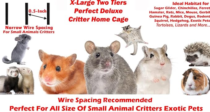 Extra Large 30.5"x18.25"x34"H Two Tiers Large Double Large Front Doors Tight 1/2-inch Wire Spacing for Feisty Ferret Hammock Chinchilla Cat Sugar Glider Home On Wheels