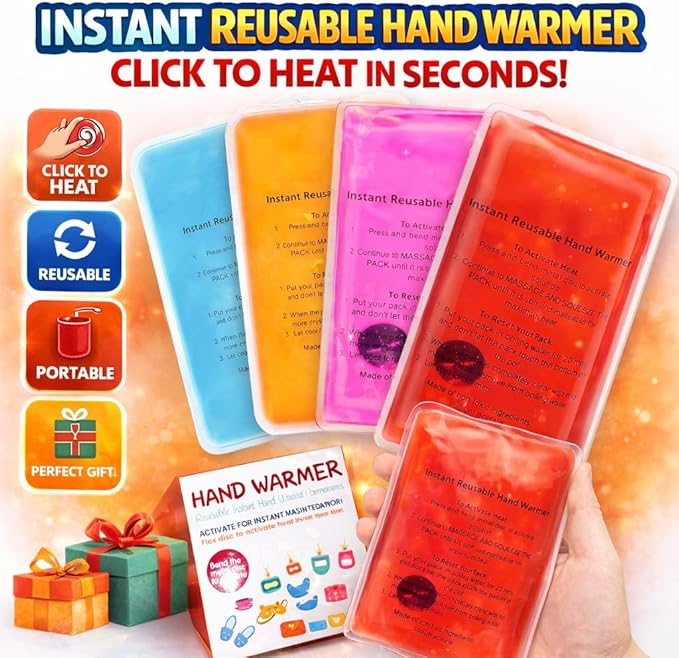 Reusable Snap Heat Pack, Hand Warmers Boil Click Heat Pocket Hand Warmer, Pouch Gel Hand Warmers for Camping for Outdoor, Indoor, Working, Studying, Camping, Warm Gifts