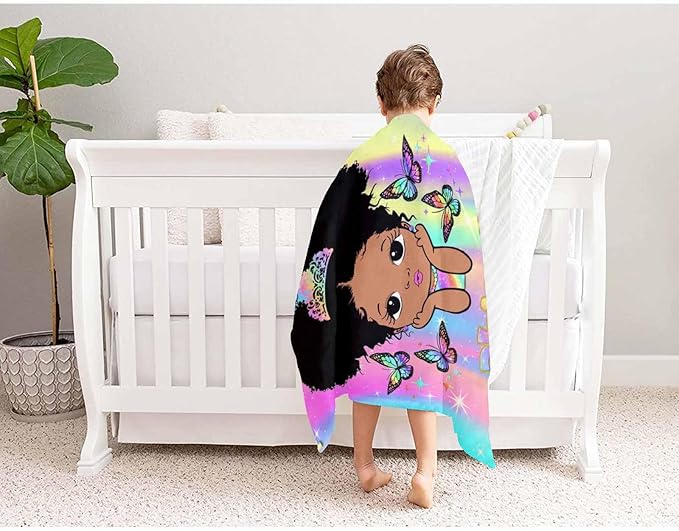 D-Story Custom Blanket with Name Text, Personalized Flannel Throws for Black Girls - Customized Gift for Kids