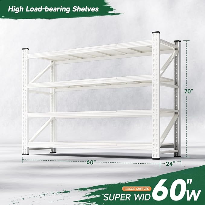 Letaya 4000LBS Storage Shelves Heavy Duty,60" W Garage Shelving Units, 4 Tier Adjustable Utility Rack Shelf,Large Metal Industrial Shelves,for Shop,Warehouse,Basement (60" W x 24" D x 70" H)
