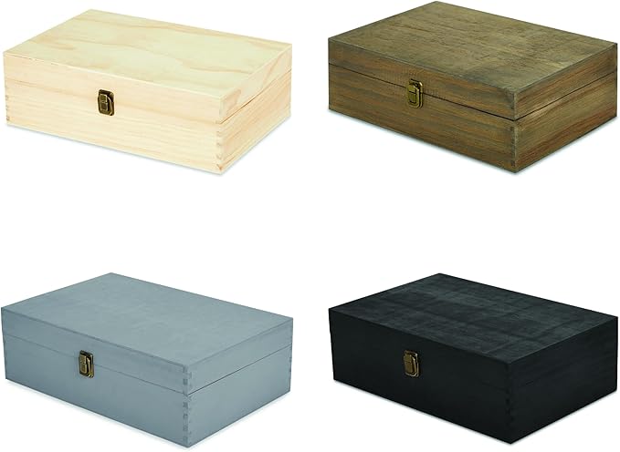 makerflo XL Grey Pine Wood Memory Box with Black Felt Inside, Hinged with Clasp, Keepsake Wooden Box Ideal for Craft and Personalization (Laser Engraving, Epoxy, UV DTF, and Vinyl) – Pack of 12