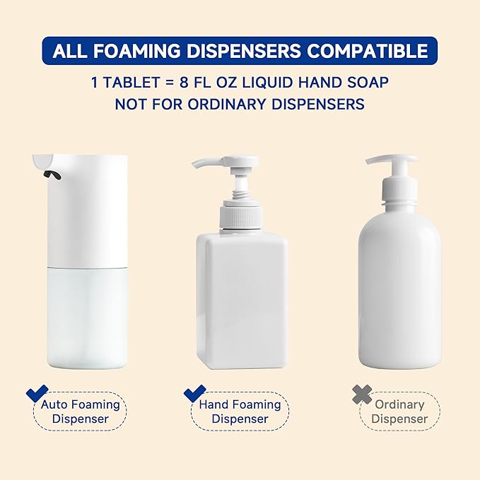 Foaming Hand Soap Refill Tablets 12 Pcs - Makes 96 fl oz Total (12x 8 fl oz) - Cleansing, Moisturizing, Vegan, No Plastic - for Foaming Dispenser Only (Not Included) - Citrus Lemon