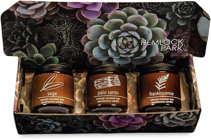 Hemlock Park Apothecary Wood Wick Candle Trio | Gift Set of Three 4 oz Candles Handcrafted with Natural Coconut Wax (Ritual | Sage, Palo Santo, Frankincense)