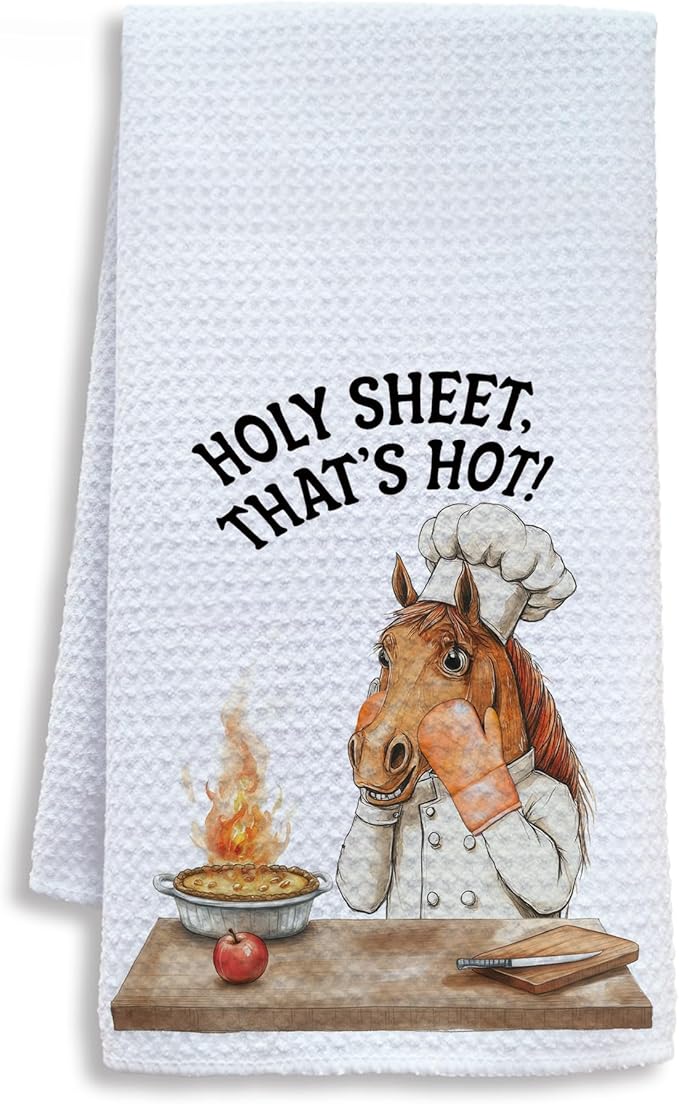 Funny Chef Horse Kitchen Towels, Horse Lovers Gifts Dish Tea Towels for Kitchen, Humorous Holy Sheet That's Hot Decorative Hand Towel, 16x24 Inch