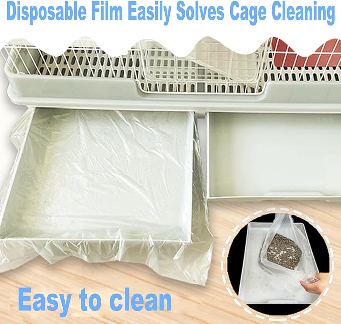 50 Pcs Disposable Rabbit Cage Liner, 35'' X 27'' Large Bunny Cage Tray Liners Clear Plastic Guinea Pig Toilet Film for Bunnies Ferrets Chinchillas Birds Small Animal - Leak Proof & No Mess