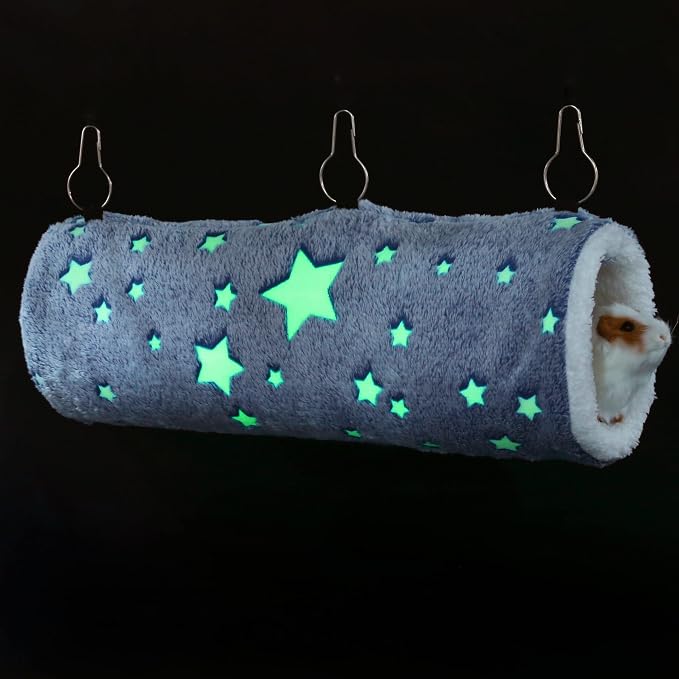 Noctilucent Luminous Guinea Pig Rat Hammock Bunkbed Hanging Tunnel Hideout | Hanging Soft Bed Mat for Ferret Hedgehog Squirrel Hideout Cage Accessories (Tunnel and Bunkbed Hammock)
