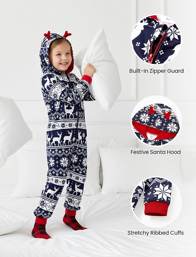 PATPAT Matching Family Christmas Onesie Pajamas – Holiday Hooded Jumpsuit Sleepwear PJs Couples Xmas Loungewear with Socks