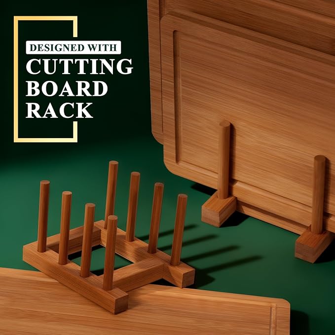 Bamboo Cutting Boards Set (3 Sizes) with Non-Slip Feet, Juice Groove & Handles - Non-Toxic Wood Chopping Boards for Meat, Veggies - Ideal Kitchen Gift for Home(S+M+L)