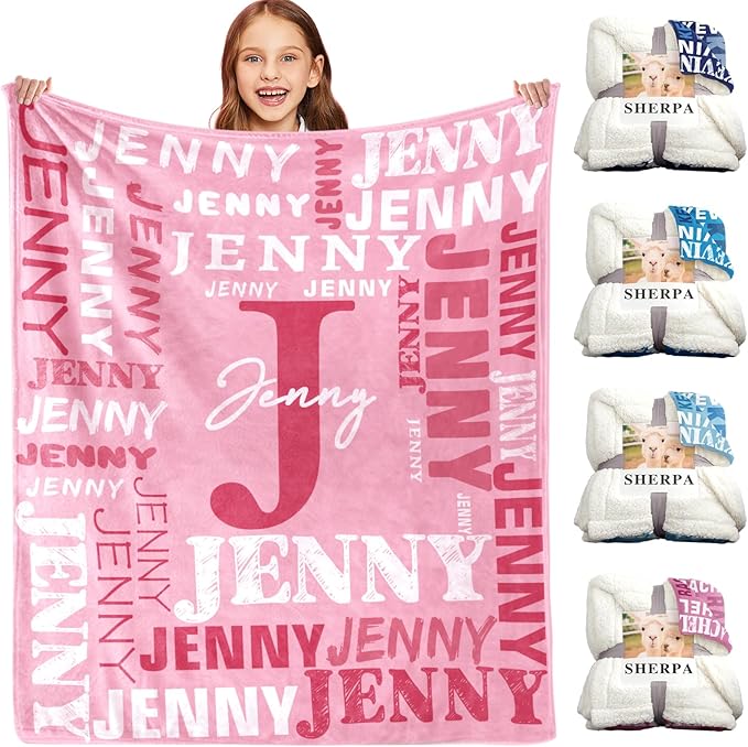Personalized Blankets for Teen Boys Girls - Printed in USA Custom Blanket with Kid Names Reversible Plush Ultra-Soft Sherpa Fleece Monogrammed Baby Throw Blankets Customized Birthday Gifts for Adults