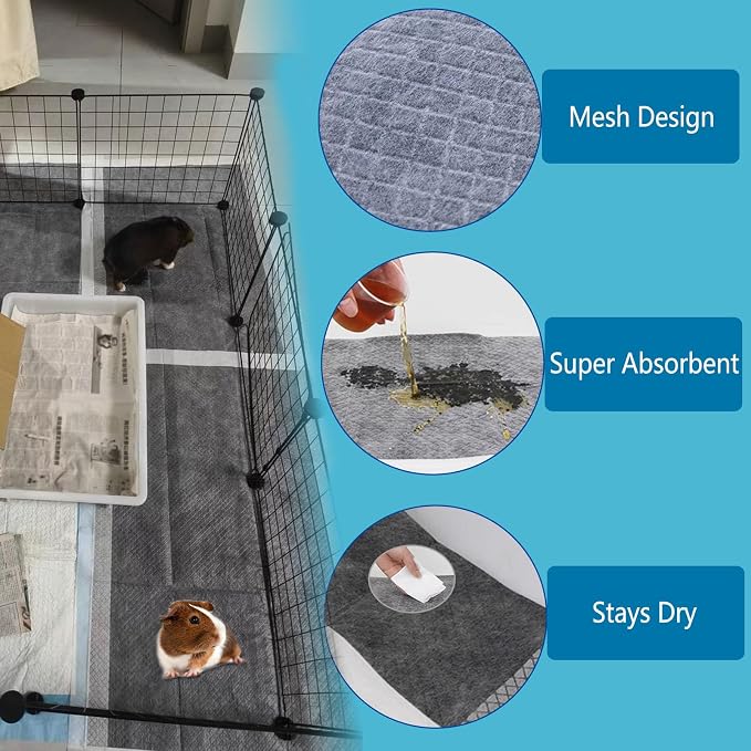 Guinea Pig Pee Pads, Disposable Rabbit Cage Liners, Charcoal Odor Controlling Absorbent Waterproof Pee Pads for Hamster, Bunny, Ferret, Chinchilla and Other Small Animals (24" x 18", 50 PCS)