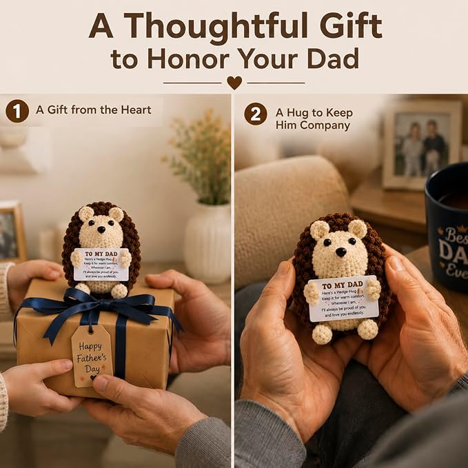 Birthday Gift for Dad Handmade Crochet Hedgehog Gifts | Father Day Dad Gifts from Daughter Son Birthday Cute Small Gifts for Dads,Thanksgiving, Christmas Decoration Gift for Men