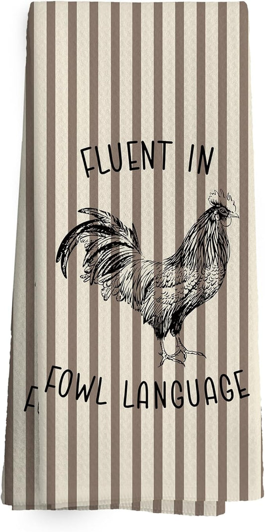 Chicken Kitchen Towels Funny Light Brown Stripe Dish Towel with Sayings 16x24 Inches, Chicken Lovers Gifts Absorbent Dishcloths Tea Towels for Kitchen Bathroom Decor, Humorous Gifts for Women