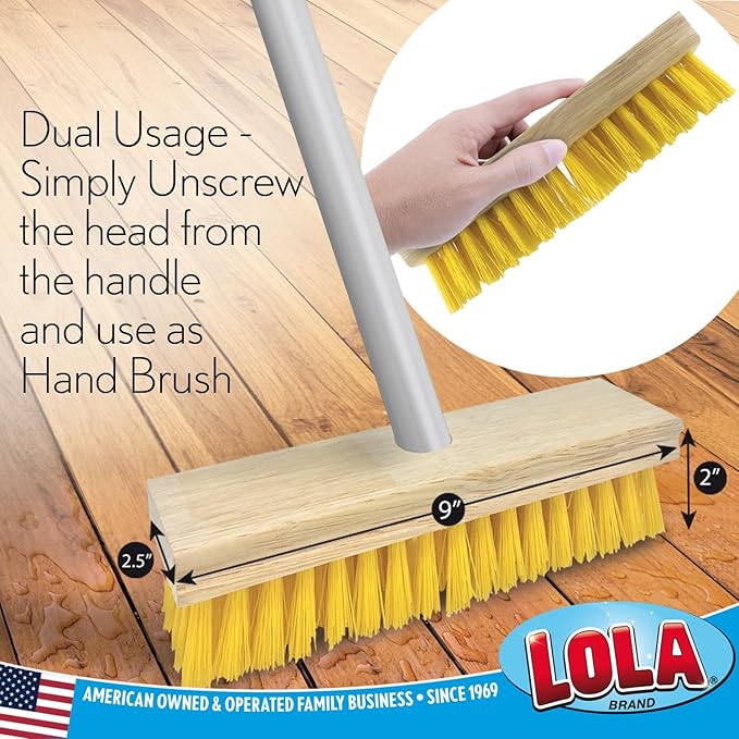 LOLA Deck Scrub Brush Outdoor Broom, Durable Bristles Remove Dirt, Grime, Grout, Leaves, Snow on Patios, Decks, Wet or Dry, 2 Pack