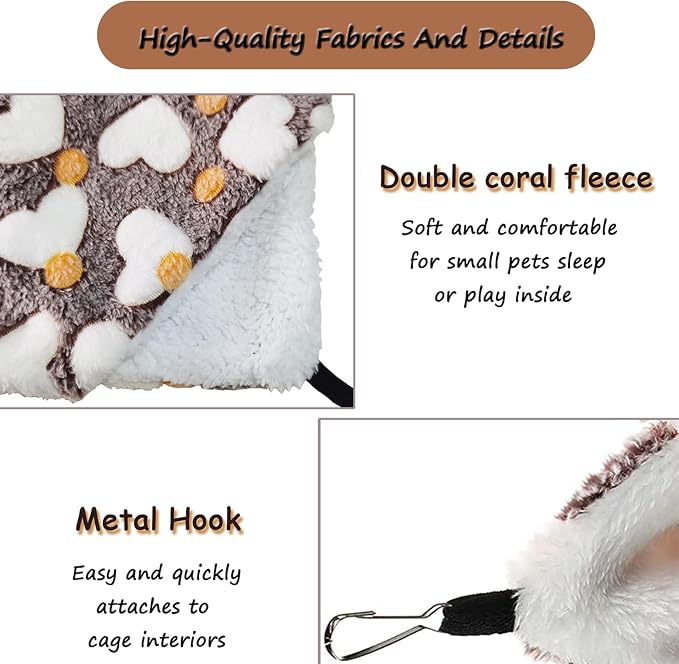 Guinea Pig Sugar Glider Hammock for Cage - Machine Washable Double-Decker Hanging Bed - Fits Ferret,Fancy Rat,Hamster,Gerbil - 11" x 11" - Love Coffee Pattern