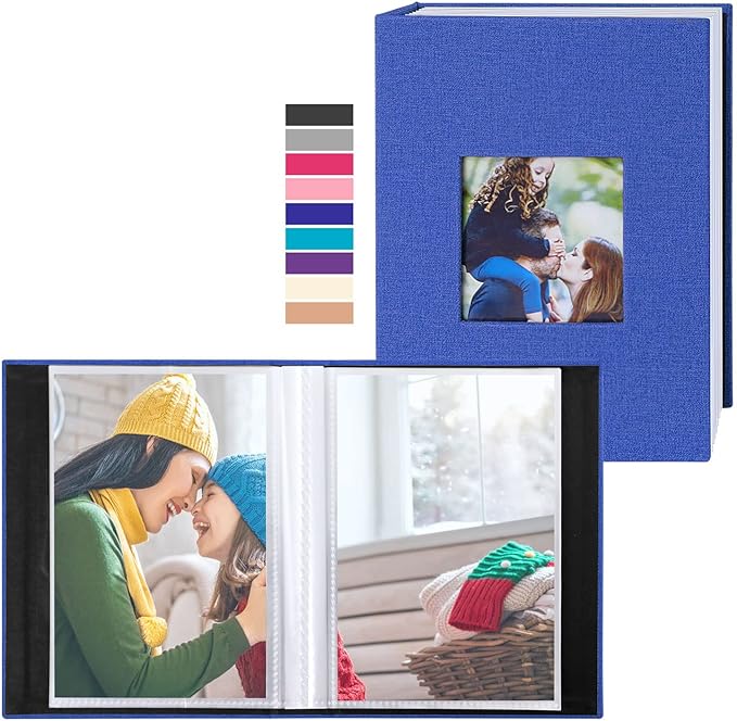 Ywlake Photo Album 4x6 50 Pockets 2 Packs, Small Mini Capacity Linen Photo Album Bulk Sets, Each Pack Holds 50 Top Loader Vertical Only Picture for Kids Boy Girls Blue