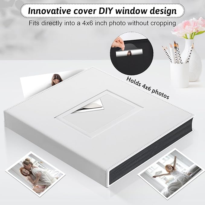 Popotop Photo Album 4x6 300 Pockets with Leather Hardcover Cover, Small Photo Album Holder Book with 50Pcs Pages for Family Travel Wedding Baby Gifts