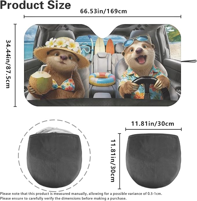 Cute Otter Car Front Windshield Sun Shade Foldable Tropical Sun Visor Protector Accessories for Cars Truck SUV UV Rays & Heat Protection Car Windshield Sunshade with Storage Bag