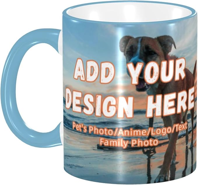 Custom Mugs and Coffee Cups Partial or Full Size Printed Creative Designs Customizable with Your Photos Images Text (Full-Width, Sky Blue)