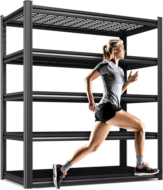 5-Tier Heavy-Duty Steel Storage Shelving Unit (71”H x 46”W x 17.7”D), Adjustable Boltless Rack, 2500 lbs Capacity – Durable Organizer for Garage, Kitchen, Basement & Workshop Black