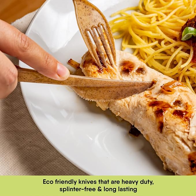 Premium Quality100% Biodegradable Knives Made of Vegetable Fibers, 100 PCS of 6.7” Long Heavy-Duty and Splinter Free Eco-Friendly Knives, Perfect Sustainable Cutlery for All Types of Occasions
