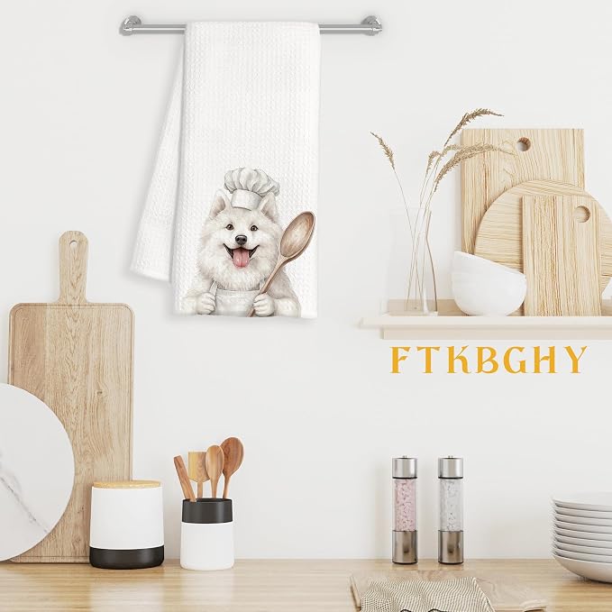 Funny Samoyed Chef Kitchen Towels, Gifts for Samoyed Lovers, Chef Gifts for Women Men, Funny Dog Decorative Dish Hand Tea Towels for Kitchen Bakery, 16x24 Inch