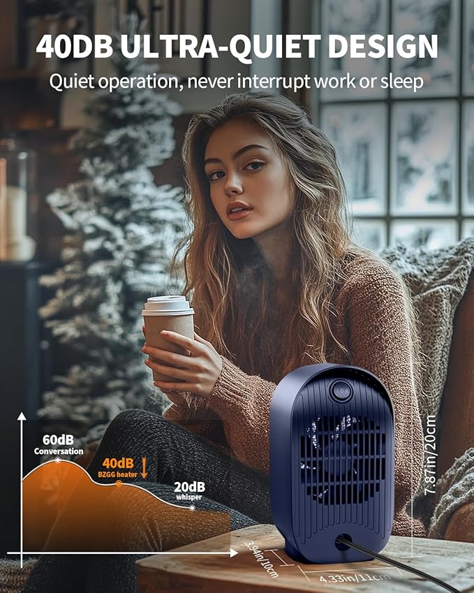 Space Heater, Portable Small Heaters for Indoor Use, Electric Desk Heater with Overheat and Tip-Over Protection, Mini Personal Heaters for Home Office Workspace,Blue