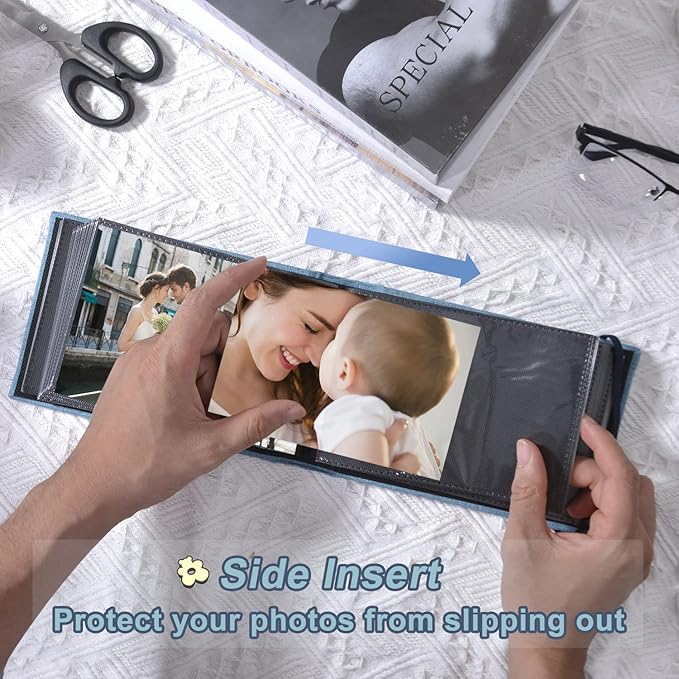 2PACK 4x6 Photo Album, 4x6 100 Pockets Linen Cover Photobook Small Capacity Pictures Book Easy to Classify and Portable for Wedding Family Baby Vacation (Blue)
