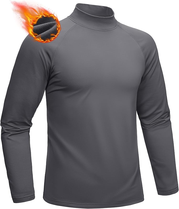 MAGCOMSEN Men's Thermal Shirt Mock Turtle Neck, Fleece Lined Long Sleeve Undershirts, Athletic Warm Base Layer Winter Top