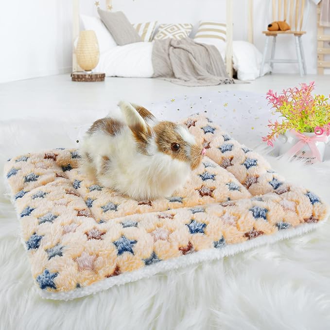 Small Animal Bed Mat, Soft & Warm, Suitable for Guinea Pig, Hamster, Rabbit, Rat and Bearded Dragon (X-Large(13.3''x9.4''), Star Brown)