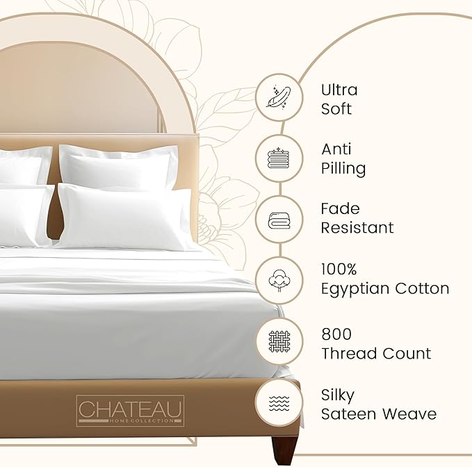100% Cotton Sheets King Size Sheets Set with Fitted Sheet & Pillowcase Sets, 800 Thread Count Sateen Weave 4 piece Deep Pocket King Sheet Set, Soft & Comfy Naturally Cool Luxury Bedding- Chocolate