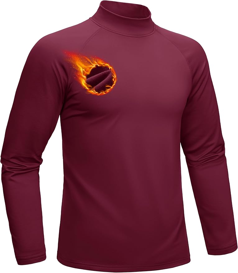 MAGCOMSEN Men's Thermal Shirt Mock Turtle Neck, Fleece Lined Long Sleeve Undershirts, Athletic Warm Base Layer Winter Top